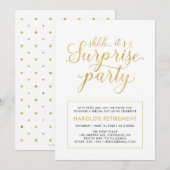 Invitation Blanc & Or | Fête de retraite moderne surprise (Devant / Derrière)