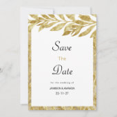 Invitation Blanc or feuille élégance florale Enregistrer la d (Devant)