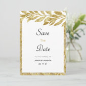 Invitation Blanc or feuille élégance florale Enregistrer la d (Debout devant)