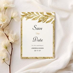 Invitation Blanc or feuille élégance florale Enregistrer la d