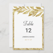 Invitation Blanc or feuille élégance florale Numéro de tablea (Devant)