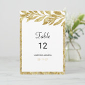 Invitation Blanc or feuille élégance florale Numéro de tablea (Debout devant)