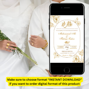 Invitation Blanc or floral minimaliste Élégant moderne Nikah