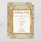 INVITATION BLANC OR LACE OR TRIM ÉLÉGANT ANNIVERSAIRE (Devant / Derrière)