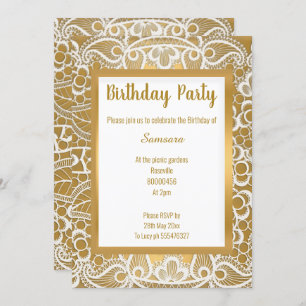 INVITATION BLANC OR LACE OR TRIM ÉLÉGANT ANNIVERSAIRE