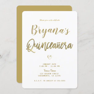 Invitation Blanc & Or Moderne Minimal Chic 15 Quinceañera