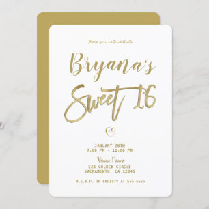 Invitation Blanc & Or Moderne Minimal Chic Sweet 16