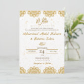 Invitation Blanc Or moderne Ornat Nikah Mariage musulman (Debout devant)