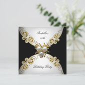 Invitation Blanc Or Noir Perle Fête d'anniversaire (Debout devant)