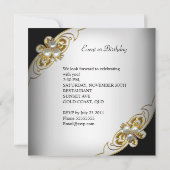 Invitation Blanc Or Noir Perle Fête d'anniversaire (Dos)