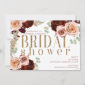 Invitation Blanc Or Rose Bourgogne Roses Shower de Mariée (Devant)