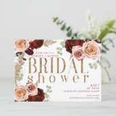 Invitation Blanc Or Rose Bourgogne Roses Shower de Mariée (Debout devant)