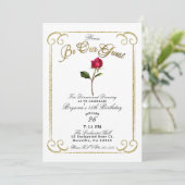 Invitation Blanc & Or Rose Rouge Beauté Fête d'Anniversaire (Debout devant)