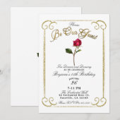 Invitation Blanc & Or Rose Rouge Beauté Fête d'Anniversaire (Devant / Derrière)
