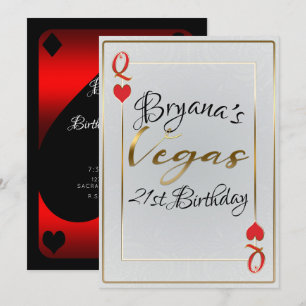 Invitation Blanc Or Rouge Reine de Coeur Vegas 21ème Annivers