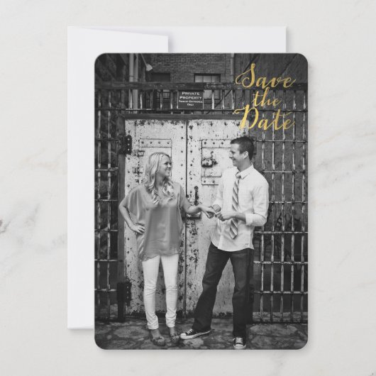 Invitation Blanc & Or Typographie Cursive pour Sauvegarder la (Devant)