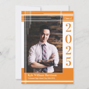 Invitation Blanc Orange School Couleur Diplôme Photo Plaid