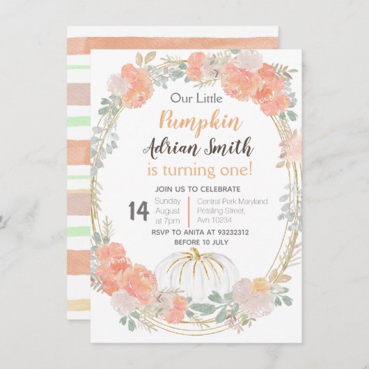 Invitation Blanc Petit Citrouille Automne Anniversaire Automn (Devant / Derrière)