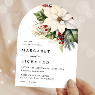 Invitation Blanc Poinsettia Rouge Berry Mariage Arche de Noël