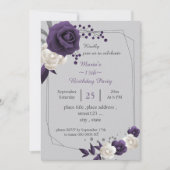 Invitation blanc pourpre poussiéreux fleurs géométrique anniv (Devant)