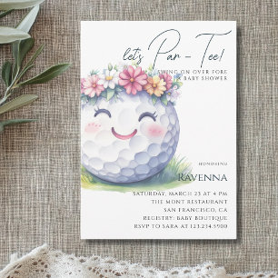 Invitation Blanc Propre Floral Golf Let's Par-Tee Baby Shower