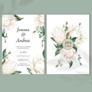 Invitation Blanc Protea Elegant Fleurs Mariage de verdure