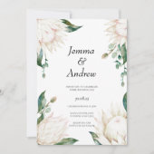 Invitation Blanc Protea Elegant Fleurs Mariage de verdure (Devant)