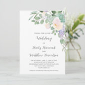 Invitation Blanc Purple Floral Vert Eucalyptus Succulents (Debout devant)