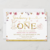 Invitation Blanc Quelques Fleurs sauvages lapins 1er annivers (Devant)