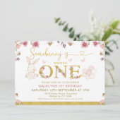 Invitation Blanc Quelques Fleurs sauvages lapins 1er annivers (Debout devant)