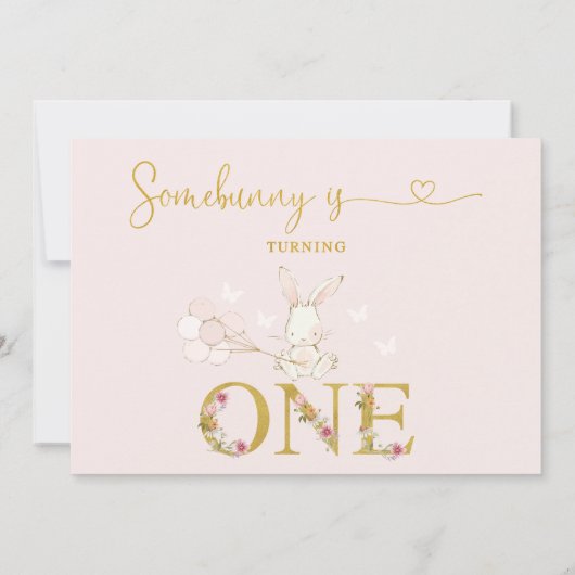 Invitation Blanc Quelques Fleurs sauvages lapins 1er annivers (Dos)
