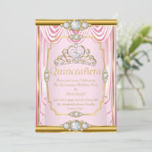 Invitation blanc Quinceanera en soie rose or (Debout devant)