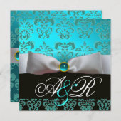INVITATION BLANC RIBBON BLUE TURQUASE NOIR DOMMASK MONOGRAM (Devant / Derrière)