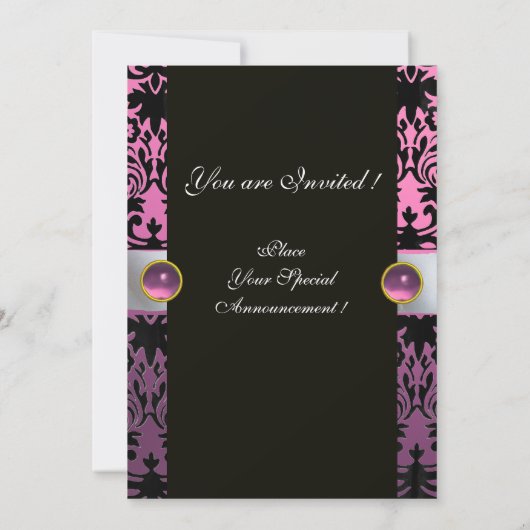 INVITATION BLANC RIBBON ROSE LILAC NOIR DAMASK MONOGRAM (Dos)