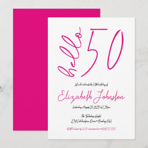 Invitation Blanc Rose Chaud Noir Bonjour 50 Anniversaire Fabu