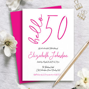 Invitation Blanc Rose Chaud Noir Bonjour 50 Anniversaire Fabu