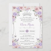 Invitation Blanc rose clair Lilac blanc Floral Argent Quincea (Devant)