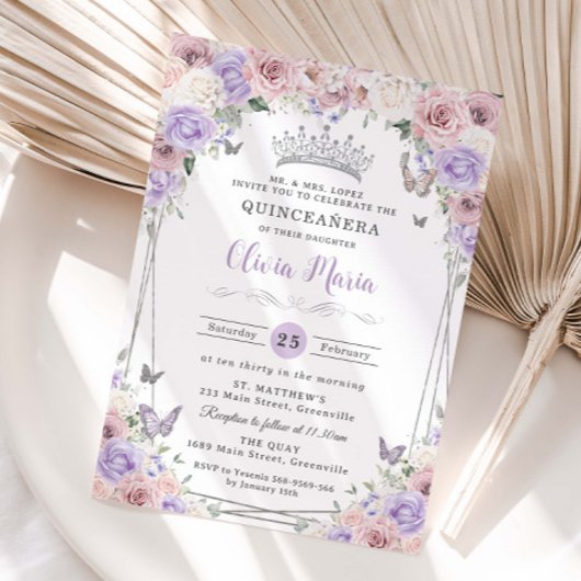 Invitation Blanc rose clair Lilac blanc Floral Argent Quincea