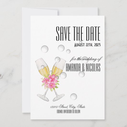 Invitation Blanc rose élégant moderne Save The Date Mariage I (Devant)