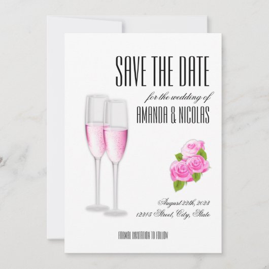 Invitation Blanc rose élégant moderne Save The Date Mariage I (Devant)
