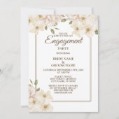 Invitation Blanc rose floral vert Parti d'engagement moderne (Devant)