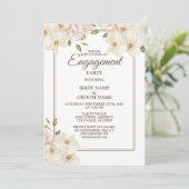 Invitation Blanc rose floral vert Parti d'engagement moderne (Debout devant)