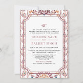 Invitation Blanc rose Ikat Anand Karaj Sikh Mariage (Devant)