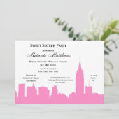 Invitation Blanc rose NYC Skyline Silhouette Sweet sixteen (Debout devant)