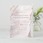 Invitation Blanc & Rose Or Agate Marbre Foil Mariage doré (Debout devant)