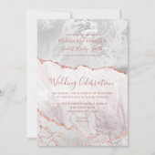 Invitation Blanc & Rose Or Agate Marbre Foil Mariage doré (Devant)