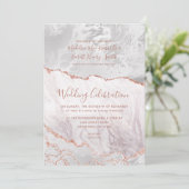 Invitation Blanc & Rose Or Agate Marbre Foil Mariage doré (Debout devant)