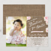 Invitation Blanc rose Or espagnol Bautizo Baptême Anniversair (Devant / Derrière)