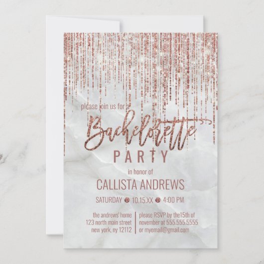 Invitation Blanc Rose Or Pailleté Perle Marbre Enterrement de (Devant)