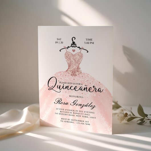 Invitation Blanc rose pâle Quinceañera Roya Gown blanc